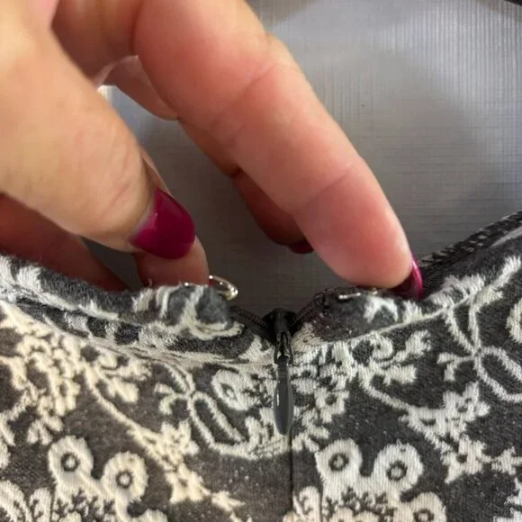 Loft Gray & White Floral Long-Sleeve Dress Size M With Back Zipper - Picture 4 of 11